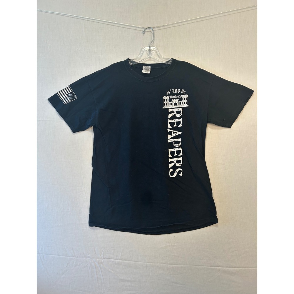 Gildan Mens 35th ENG Bn Charlie Co Reapers Military Graphic T-Shirt Black L